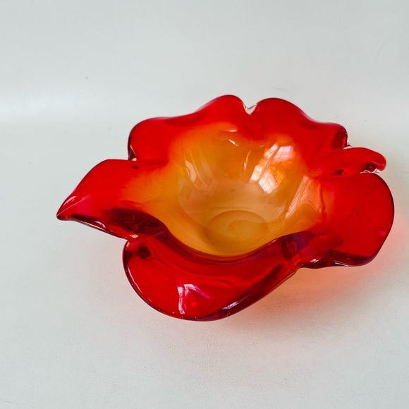 Mid century accent orange crackle art Glass bowl - Picture 3 of 13